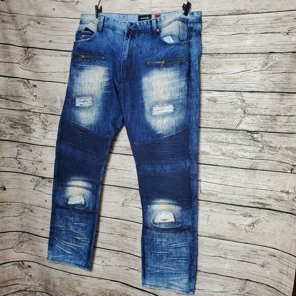 Makobi Zipper Pockets Jeans Size 40X32 - Picture 1 of 11